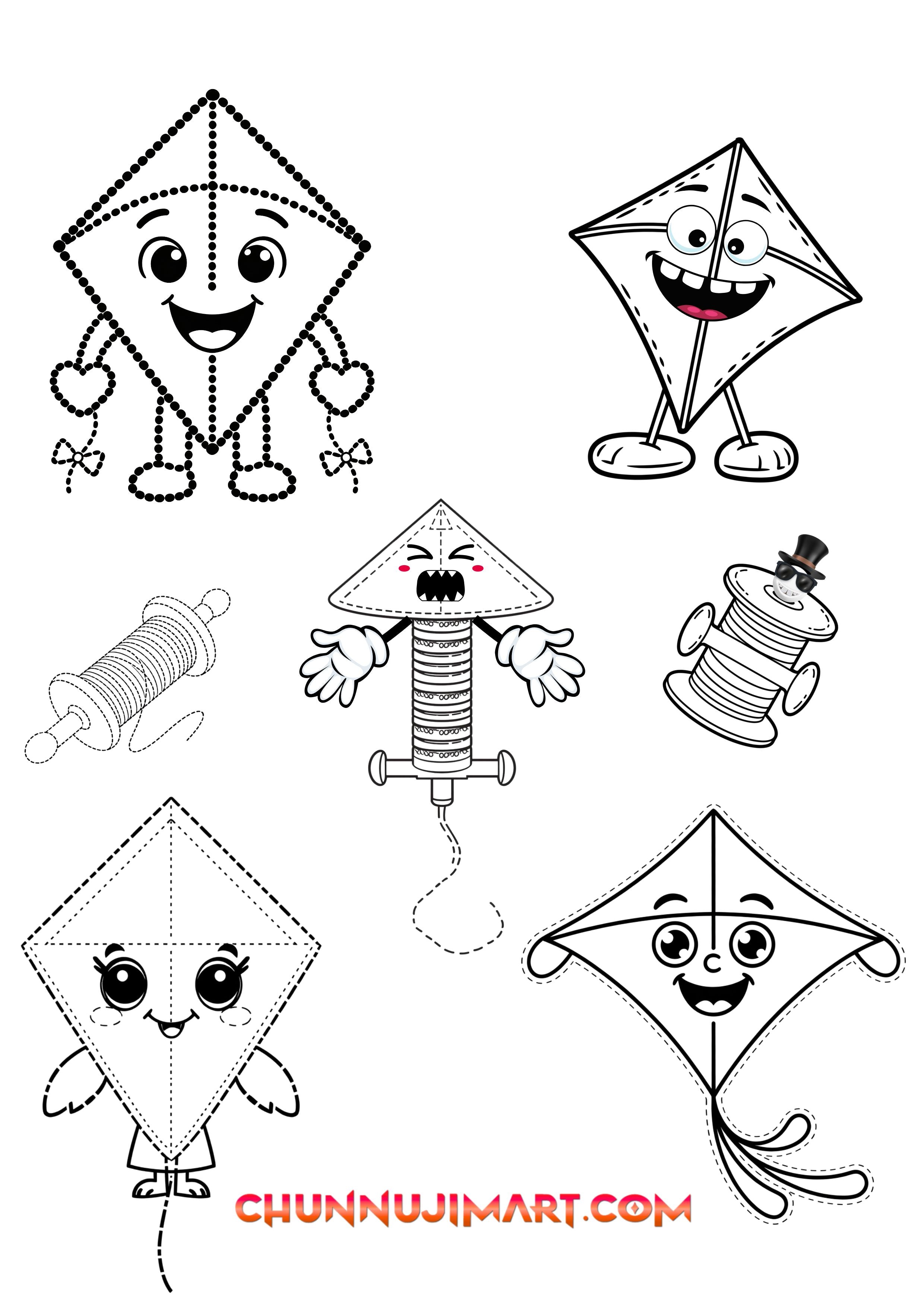 65-Page Kite Coloring & Tracing Book for Kids | My First School