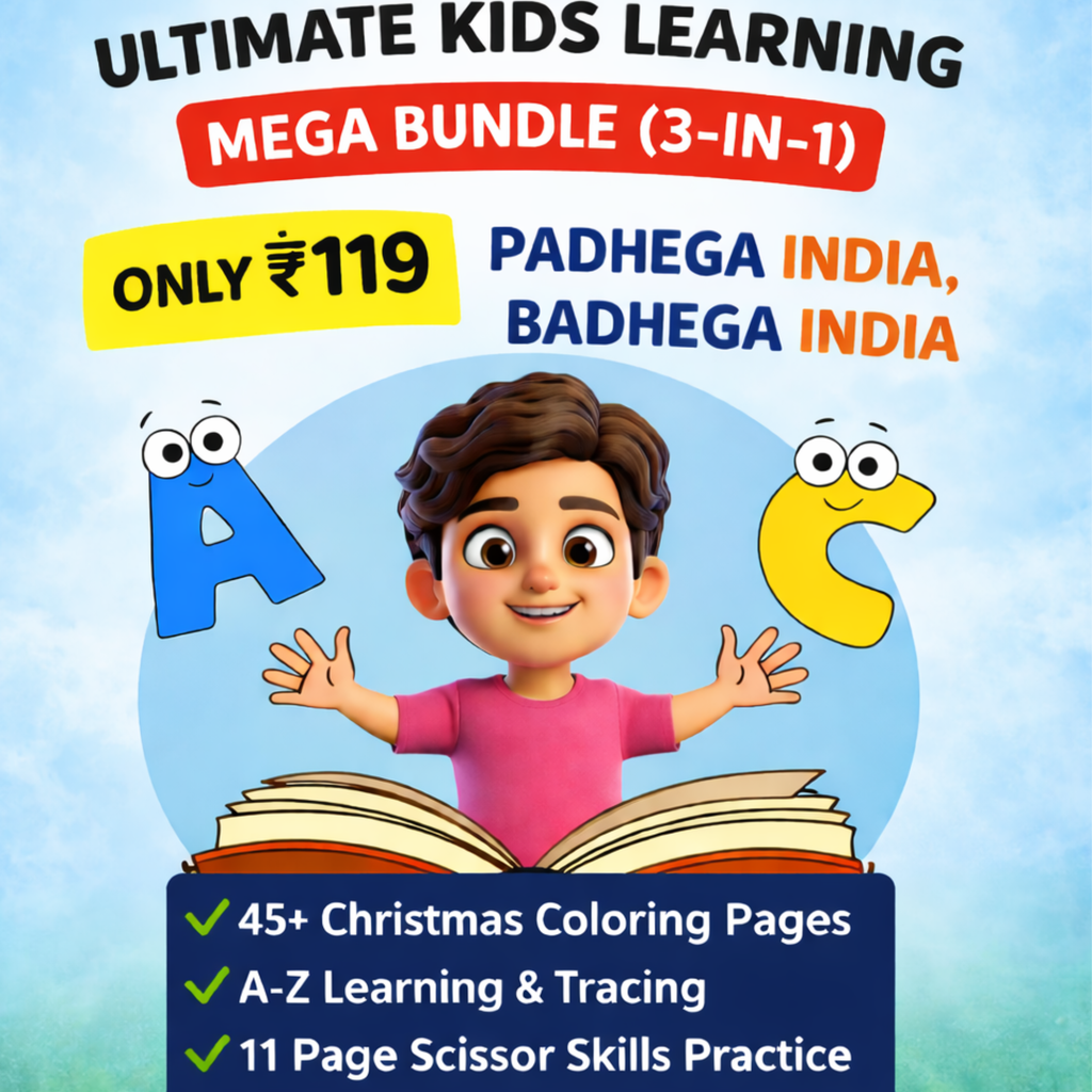 Kids Learning Worksheets Bundle (3-in-1) | A-Z Tracing, Coloring & Skills | Instant Download