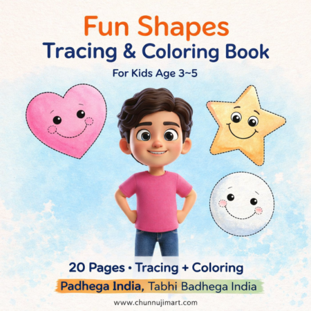 Fun Shapes Tracing & Coloring Book for Kids (Ages 3–5) | 20 Pages Preschool Shape Practice Workbook | Fine Motor Skills Activity | Padhega India Tabhi Badhega India