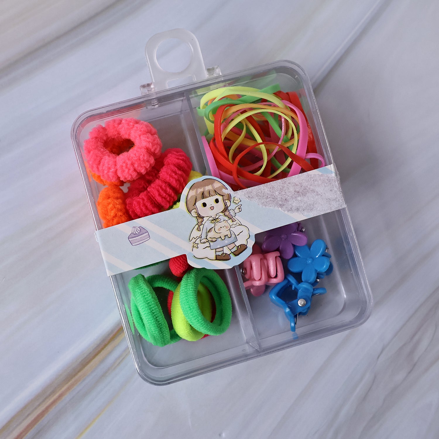 Kids Hair Bands Rubber Bands  Cute Hair Clips In Storage Box (Mix Design  1 Set) - Baby Care